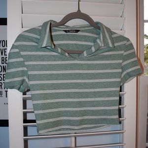 Cropped collared striped tee